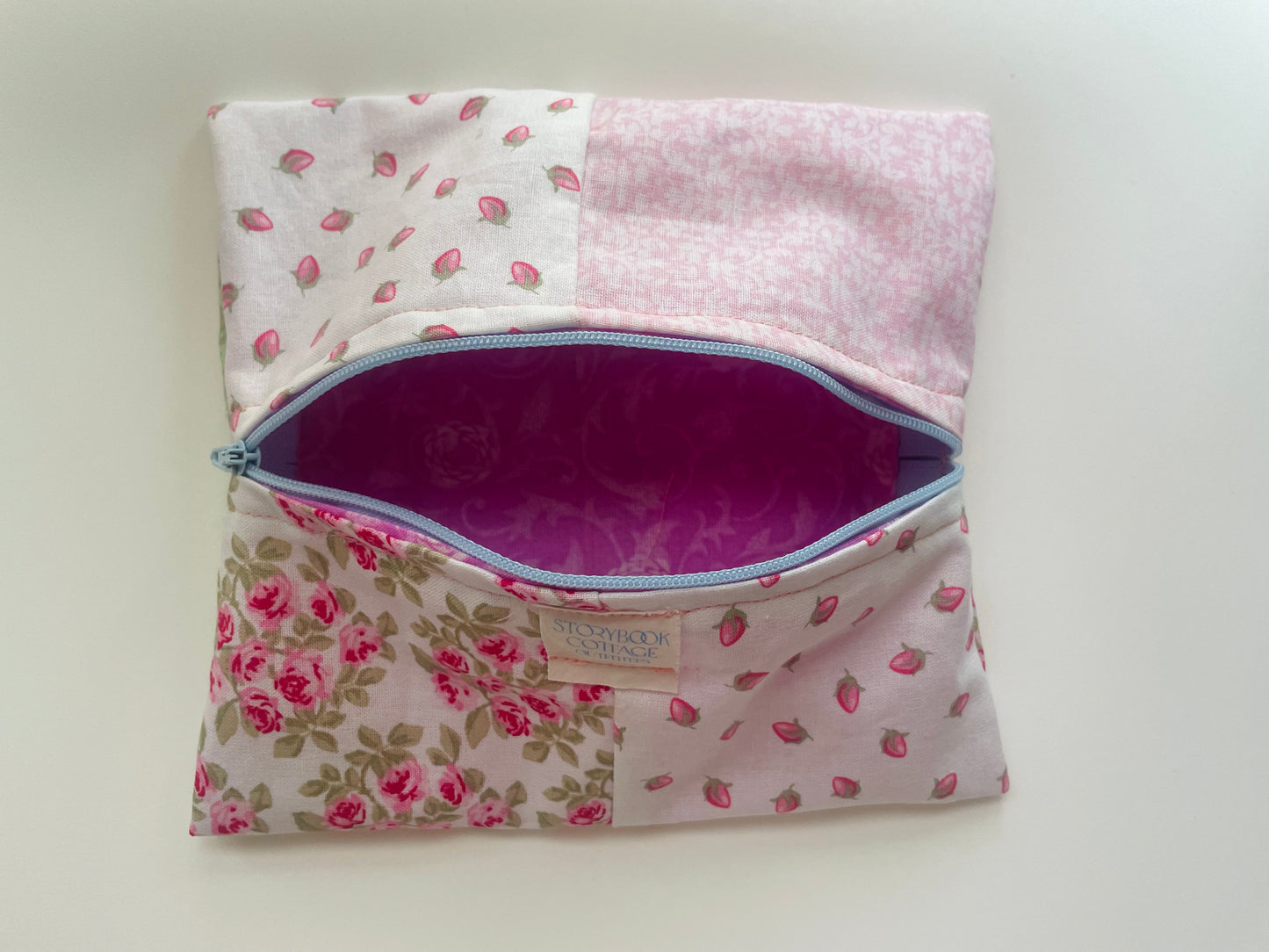 2). Patchwork Quilted Purse Organization Pouch. Strawberry Handmade Makeup Bag Small