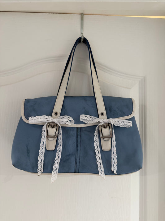 3). Vintage Y2K Baby Blue Small Satin Coach Bag