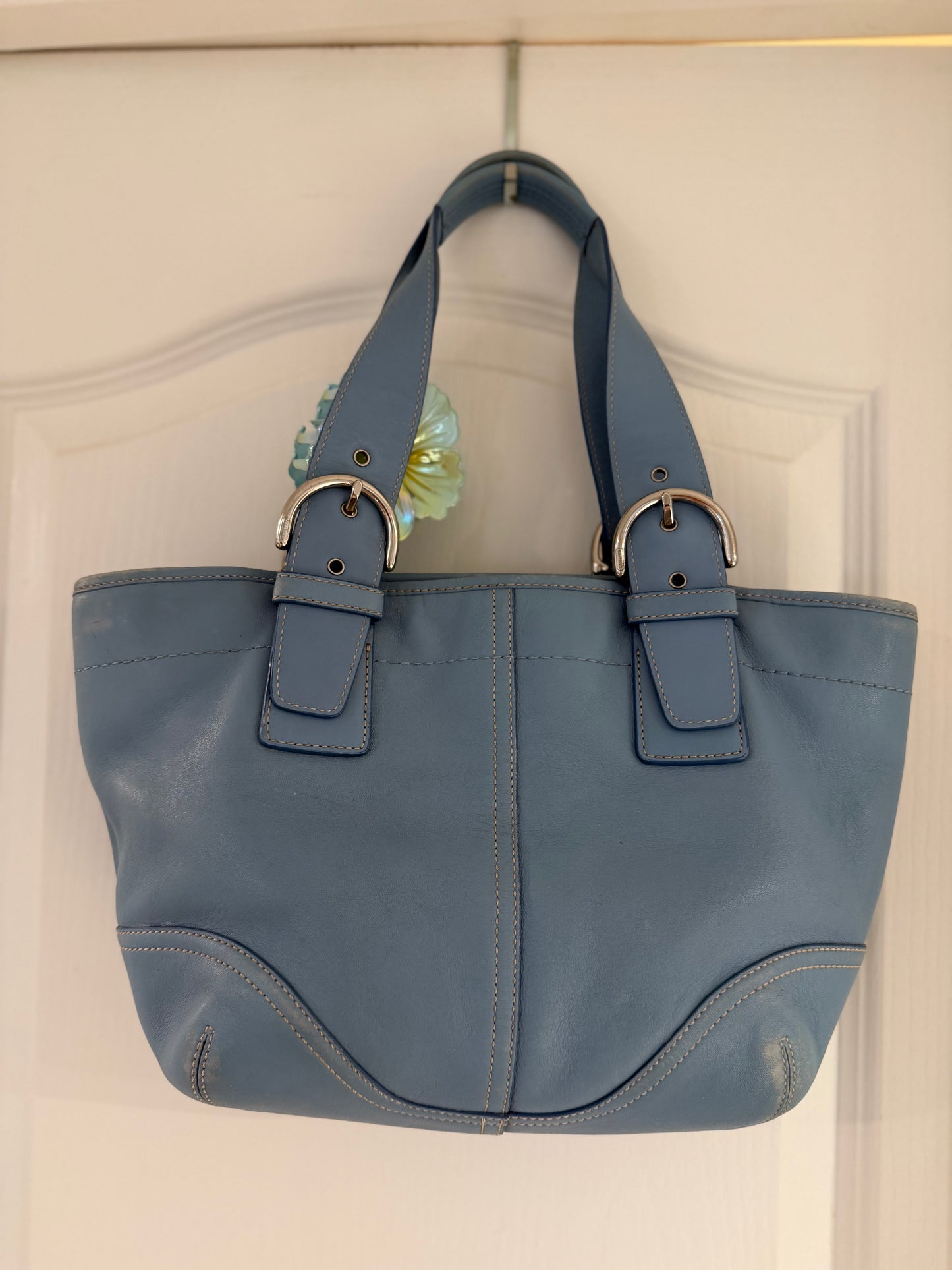 1). Vintage Y2K Coach Baby Blue Leather Shoulder Bag