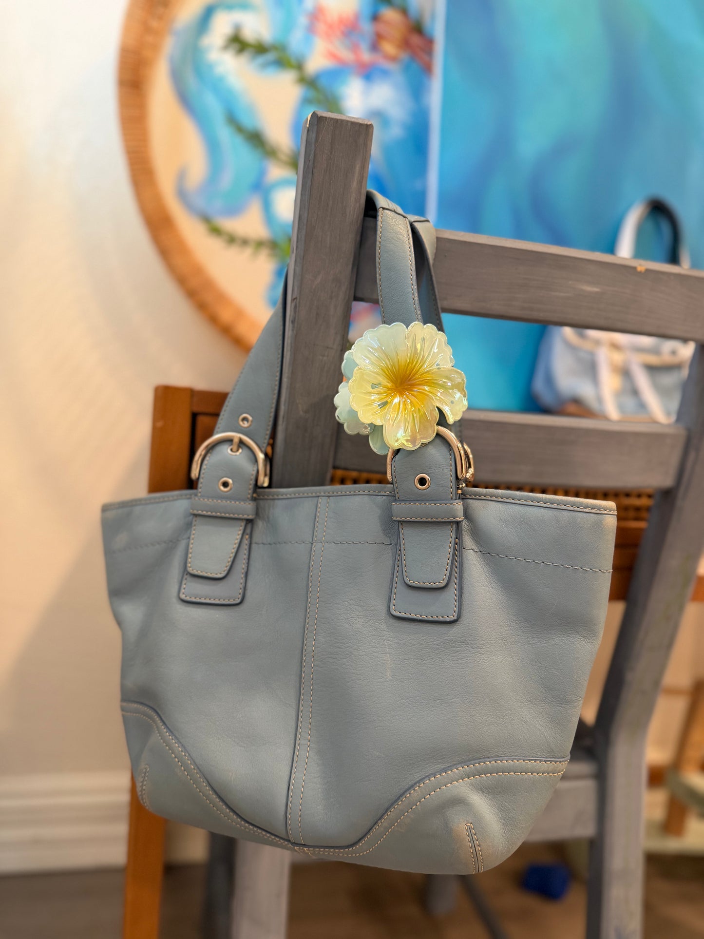 1). Vintage Y2K Coach Baby Blue Leather Shoulder Bag