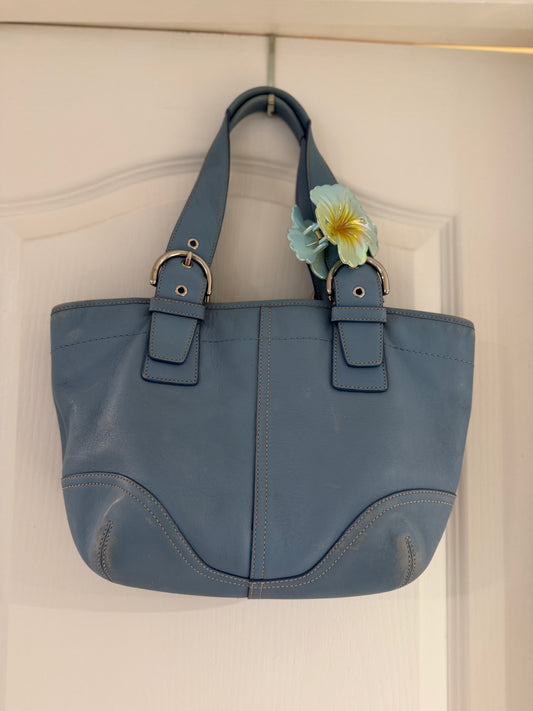 1). Vintage Y2K Coach Baby Blue Leather Shoulder Bag